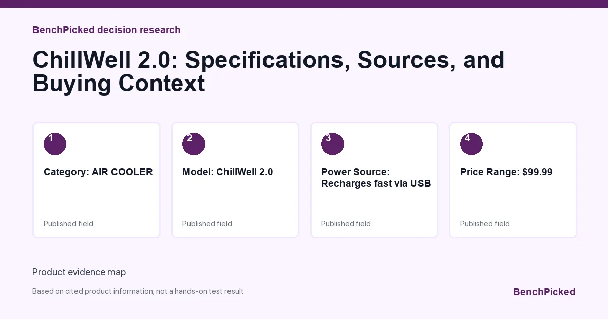 Decision research map for ChillWell 2.0: Specifications, Sources, and Buying Context based on published information