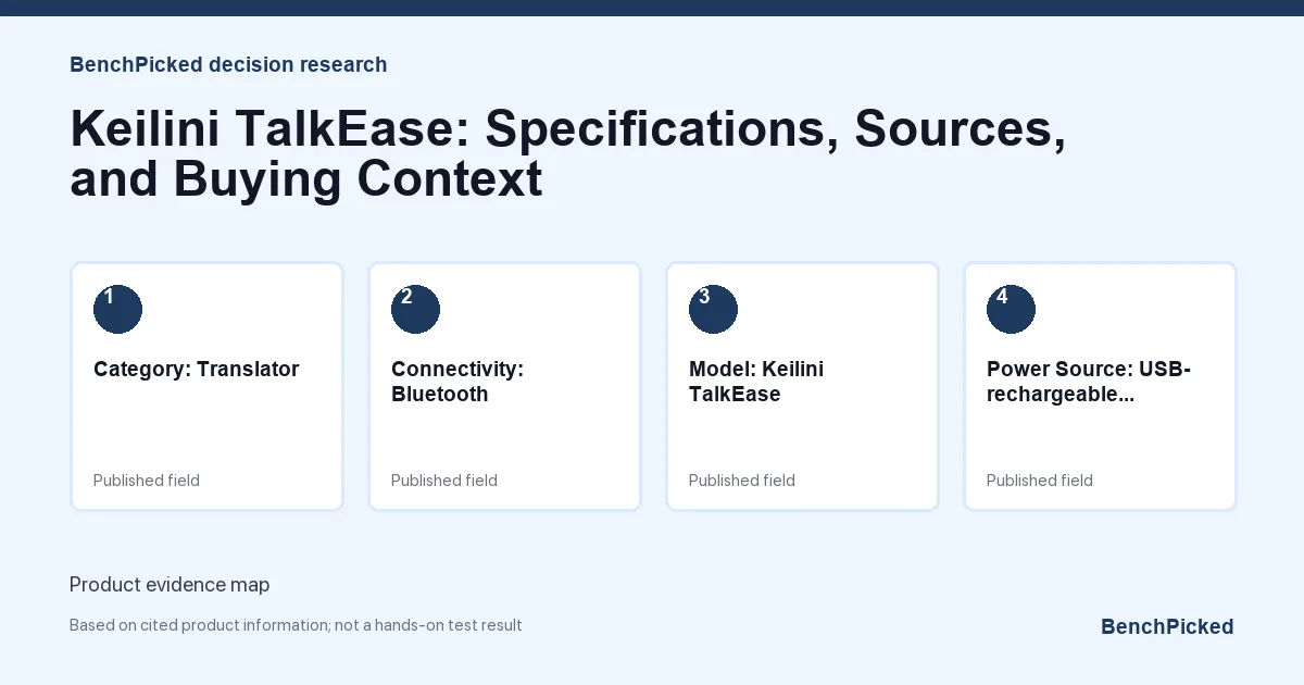Decision research map for Keilini TalkEase: Specifications, Sources, and Buying Context based on published information